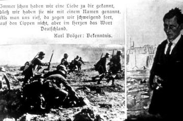 Erster Weltkrieg: Kriegsszene, Gedicht und Porträt des Arbeiterdichters Karl Bröger (1886-1944)