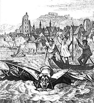 Der Schneider von Ulm, Darstellung des bei seinem Flugversuch in die Donau gestürzten Berblingers