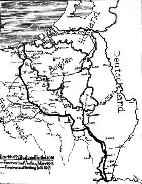 Der Erste Weltkrieg: Kartendarstellung der Westfront während der deutschen Frühjahrsoffensive 1918