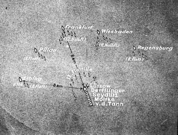 Kriegsschauplatz Skagerrak 1916: Skizze der Marschformation der deutschen Vorhut unter Admiral Hipper