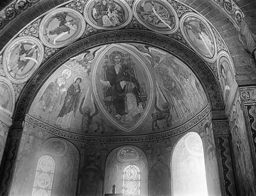St. Nikolai-Kapelle, Chorraum: Gewölbemalereien in Medaillonfassung, Mitte 13. Jahrhundert, Aufnahmedatum der Fotografie ca. 1913.