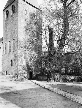 Kirchturm und Linde in Weslarn, ca. 1913.