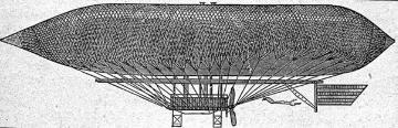 1882: Gasmotorbetriebenes Luftschiff des deutschen Ingenieurs Paul Hänlein (Zeichnung)