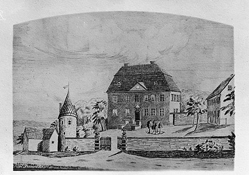 Haus Hove, Wengern, Zeichnung: Herrenhaus vor der Brandvernichtung 1871