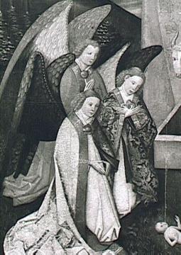 Schöppinger Altar, 1453-57: Anbetung des Kindes; Ausschnitt der rechten Außentafel