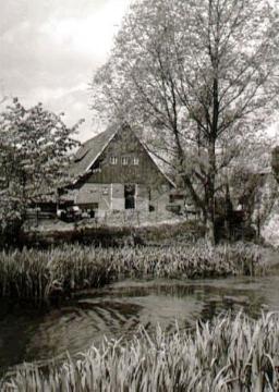 Hof Althaus: Nebengebäude mit Blick über den Teich