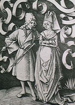 Das ungleiche Paar, Kupferstich von Israhel van Meckenem aus dem späten 15. Jahrhundert