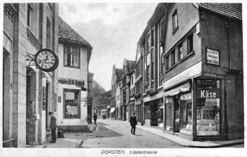 Alte Postkartenansicht: Ladengeschäfte in der Lippestraße, um 1920?
