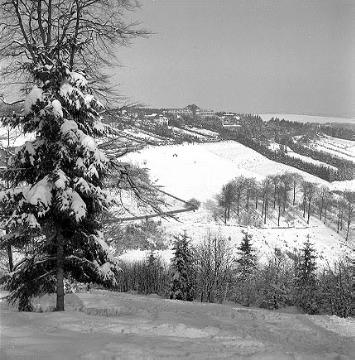 Winterlandschaft mit Blick auf die Skipisten nahe der Stadt