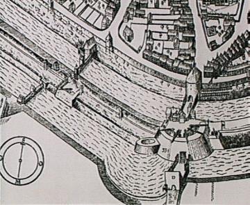 Stadtansicht, Münster 1636: Befestigung mit Ludgeritor; Stich von E. Alverding (Ausschnitt)