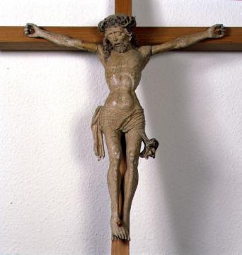 Kloster- und Wallfahrtskirche Mariä Geburt: Kruzifix aus Eichenholz, 59 x 55 cm, Gotik, spätes 15. Jahrhundert