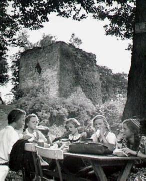 Jugendgruppe vor der Burgruine Limberg