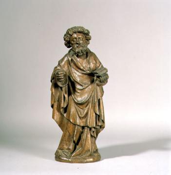Gustav-Lübcke-Museum: Apostelskulptur aus der Zeit um 1400, Eichenholz, Höhe 33 cm