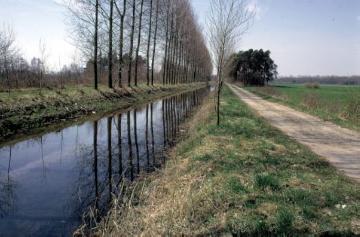 Boker Kanal mit Wanderweg bei Delbrück, 32 km langer Bewässerungskanal zwischen Paderborn-Neuhaus und Lippstadt, in Funktion 1853 bis 1970er Jahre