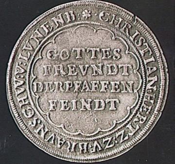 Münzen und Medaillen: Taler des Christian von Braunschweig 1622, Rückseite, Prägung in Halberstadt