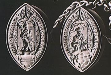 Kirchliche Siegelstempel aus Friesland (16. Jahrhundert) mit segnendem Bischof und hl. Paulus