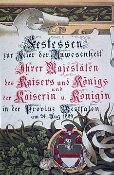 Programm zum Festessen am 24.8.1889 anlässlich des Besuches Kaiser Wilhelms II. beim Provinzialverband Westfalen, Münster