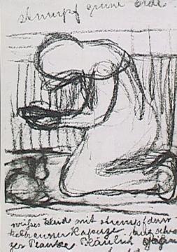 Kniendes Mädchen mit Schale: 1902, Kohlezeichnung von Paula Modersohn-Becker