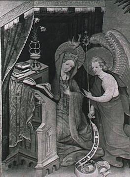 Wildunger-Altar: Mariä Verkündigung, Bildtafel des linken Flügels, Conrad von Soest, um 1403