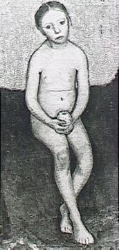 Nacktes Mädchen mit Apfel: um 1906, Gemälde von Paula Modersohn-Becker