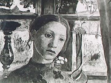 Mädchenkopf vor einem Fenster: um 1902, Gemälde von Paula Modersohn-Becker