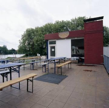 Aasee, Annette-Allee: Café-Restaurant Aasee-Terrassen, Seeterrasse, Ansicht vor dem Abriss 2006, Neubebauung des Ufers ab 2007