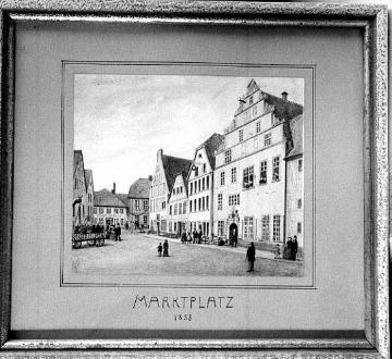 Herford, historische Stadtansicht: Giebelhäuser am Marktplatz, Exponat des Heimatmuseums Daniel-Pöppelmann-Haus?