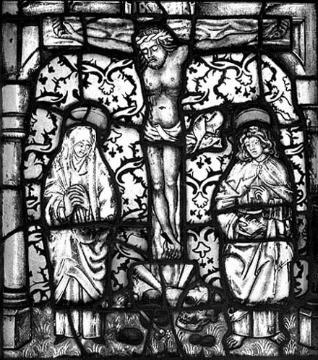 Glasfenster mit Kreuzigungsszene aus der Neustädter Kirche (Heimatmuseum)
