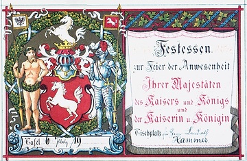Tischkarte zum Festessen am 24.8.1889 anlässlich des Besuches Kaiser Wilhelms II. beim Provinzialverband Westfalen, Münster