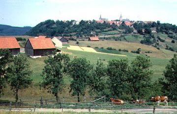 Feldscheunen bei Obermarsberg mit Blick auf die Stadt
