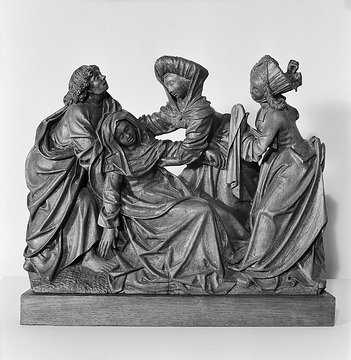 Meisterwerke-Ausstellung: Die drei Marien mit Johannes unter dem Kreuz, Holzplastik um 1520