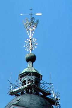 Turmaufsatz der Nikolaikirche am Markt; um 1224 errichtete ehemalige Stadtkirche