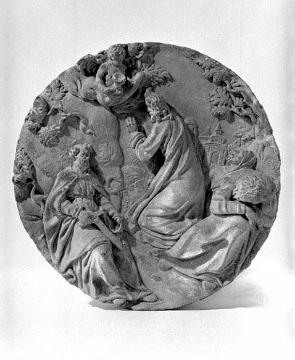 Sakralkunst: Jesus am Ölberg, Reliefmedaillon aus Baumberger Sandstein (17. Jahrhundert)