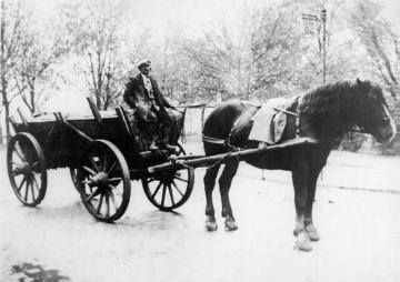 Fuhrmann Theodor Keuper mit seinem Pferdewagen