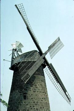 Die Großenheider Windmühle von 1731 in Todtenhausen, Turm, Kappe und Flügel