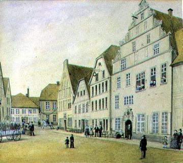Historische Ortsinnenansicht : Giebelhäuser am Marktplatz (Exponat im Heimatmuseum Daniel-Pöppelmann-Haus)