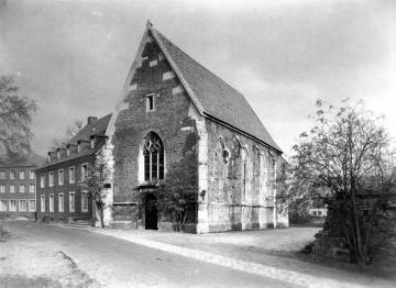 St. Johanneskapelle an der Bergstraße, Münster - Kapelle der im Zweiten Weltkrieg zerstörten Johanniterkommende Undatiert, um 1948 (neue Bedachtung 1948 fertiggestellt).