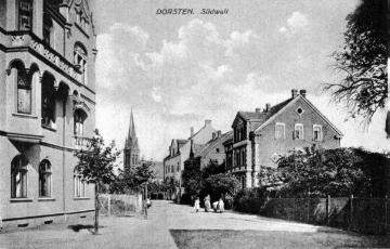 Alte Postkartenansicht: Wohnbauten am Südwall mit Blick auf die St. Agatha-Kirche, um 1920?