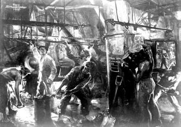 Kriegsschauplatz Skagerrak 1916 (Gemälde): Besatzung im Heizraum eines Schlachtschiffes