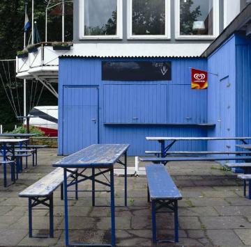 Am Aasee: Kiosk unterhalb des Café-Restaurants "Aasee-Terrassen" (Höhe Annette-Allee) - Abriss 2006