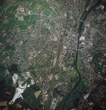 Rheine-Stadt, westliches Stadtgebiet, Verlauf der Ems, Kalksteinabbau im Südwesten von Rheine