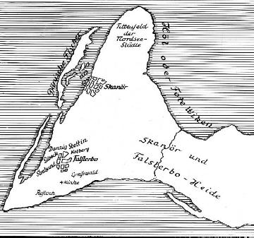 Die Hanse, Karte: Falsterbo und Skanör (Skanör med Falsterbo) in Südschweden, wichiger Handelsstützpunkt der Hanse in der Ostsee