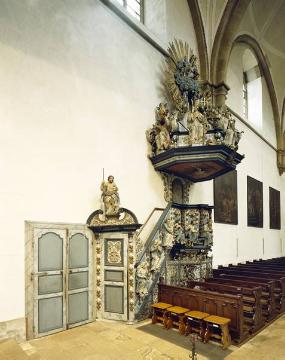 Barockkanzel in der kath. Pfarrkirche Mariä Empfängnis, Abteikirche des ehem. Zisterzienserklosters Marienfeld (1185-1803)