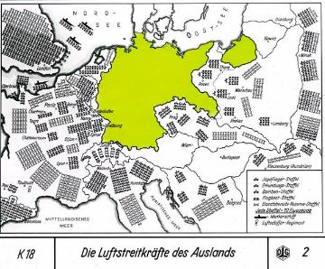 Luftschutz 1933, Karte: Die Luftstreitkräfte des europäischen Auslands