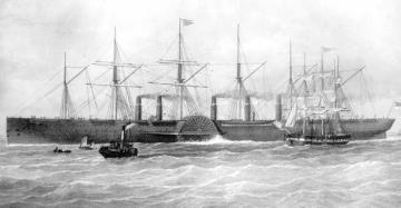 Abbildung des Raddampfers "Great Eastern"; 1859 fertiggestellter Überseedampfer, das größte Schiff seiner Zeit