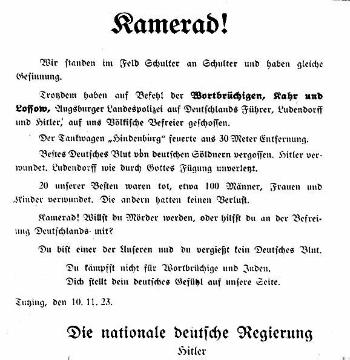Nationalsozialismus: Flugblatt Adolf Hitlers zum gescheiterten Putsch-Versuch im November 1923
