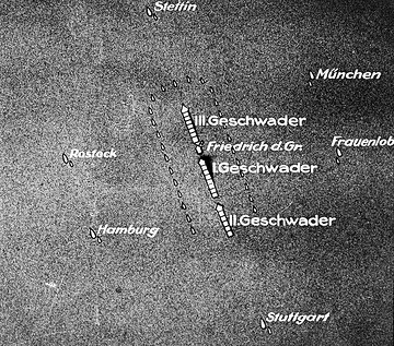 Kriegsschauplatz Skagerrak 1916: Skizze der Marschformation der deutschen Hauptflotte unter Admiral Scheer