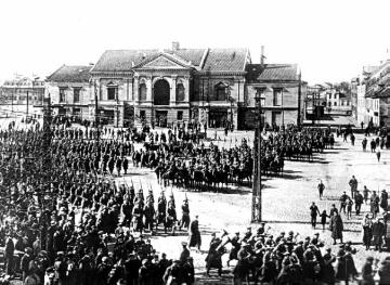 Weimarer Republik: Einmarsch litauischer Truppen "in Memel" [lit. Njemen, als Ort nicht belegt] in Ostpreußen, heute Litauen, am 10. Januar 1923