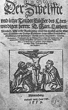 Titelblatt einer Schrift Martin Luthers, gedruckt 1559 von Hans Lufft in Wittenberg
