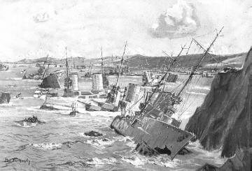 21. Juni 1919: Selbstversenkung der deutschen Flotte auf dem britischen Marinestützpunkt Scapa Flow auf Befehl Admirals Ludwig von Reuter zur Verhinderung der Übernahme durch die Entente (Gemälde)